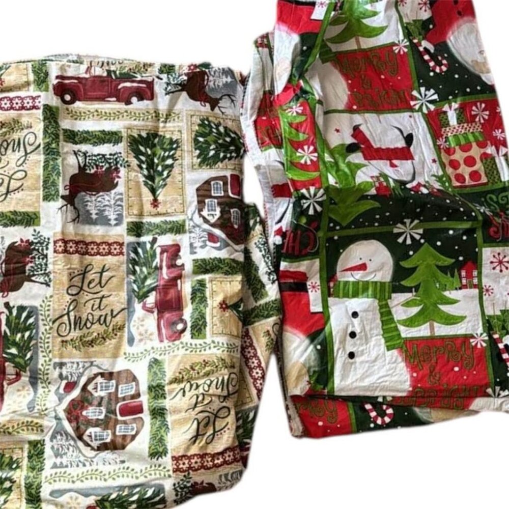 2 Vinyl Christmas Tablecloths Rectangle Holiday Table Cover Red Green